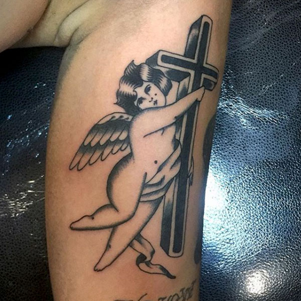 traditional angel cross tattoo